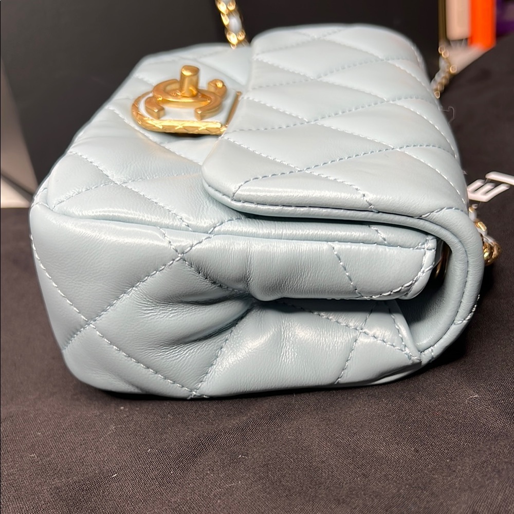 Chanel Blue Quilted Mini Flap Leather Bag Gold Box, Dust Bag NWT - Picture 9 of 17